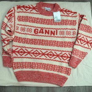 NWOT GANNI K1733 Summer Lambswool Pullover Sweater in Egret